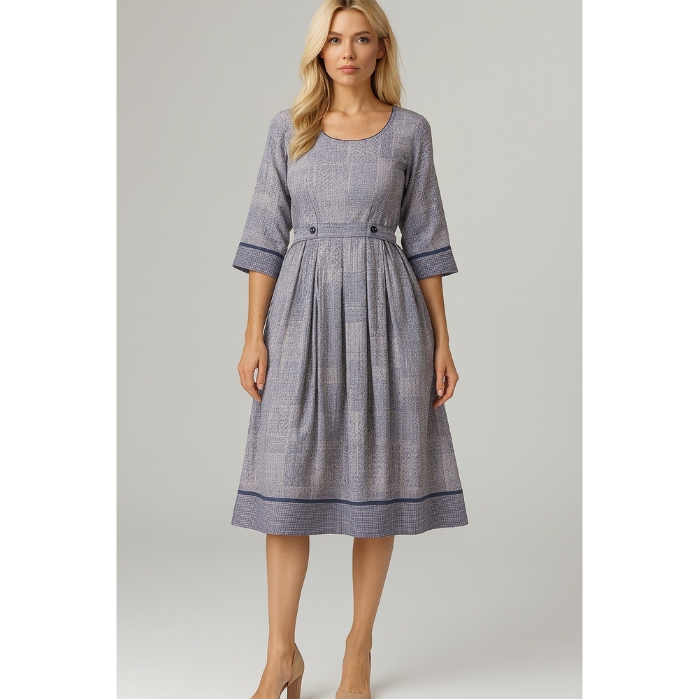 Dummy Shape Blue Patchwork‎ Belted Midi Dress XXL Plus Cotton Boho Poetcore